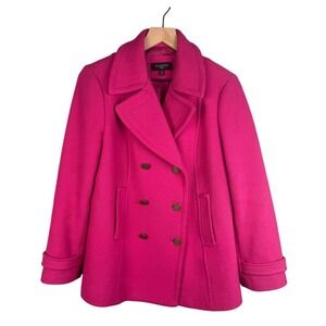 Talbots Hot Pink Wool Blend Double Breasted Pea Coat Petites 10P VN1953
